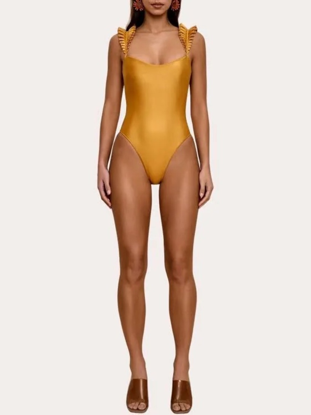 Andrea Iyamah ISI Ruffle-Strap One-Piece Swimsuit in Mustard - Picture 4 of 4